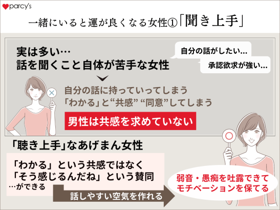 一緒にいると運が良くなる女性①あげまん女性は「聞き上手」