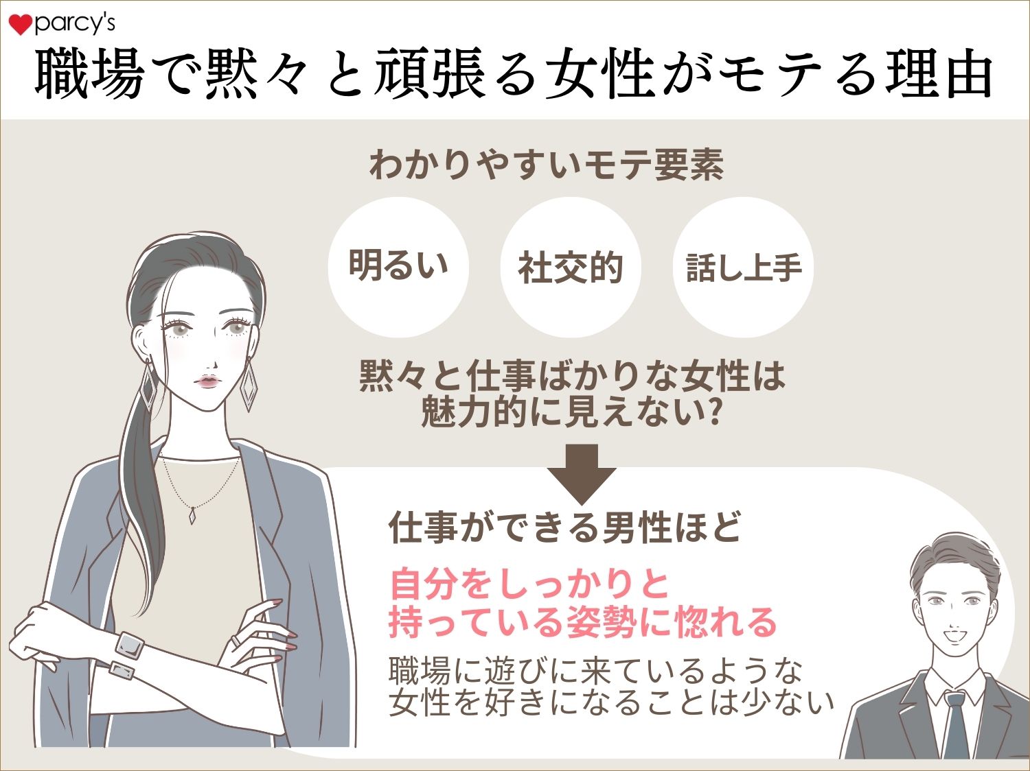 男が惚れる女性。職場で黙々と頑張る女性がモテる理由