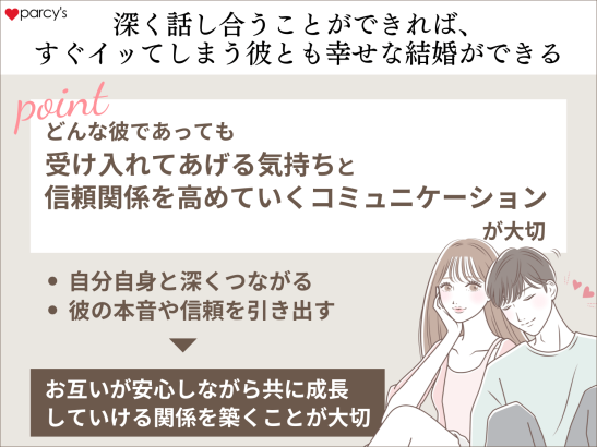 深く話し合うことができれば、すぐイッしまう彼とも幸せな結婚ができる