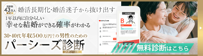 43万人が診断　婚活長期化・婚活迷子から抜け出す1年以内に自分らしい結婚ができる確率がわかるパーシーズ診断